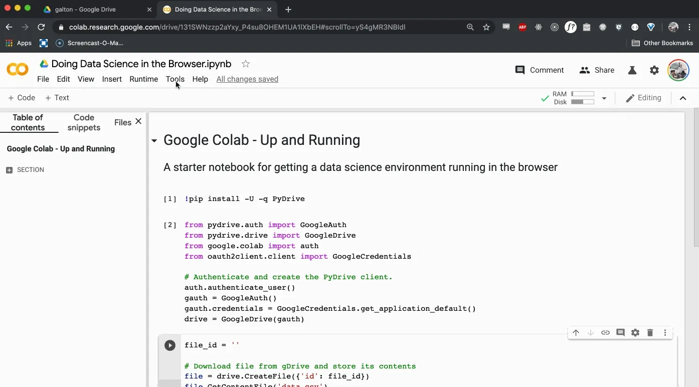 colab change settings