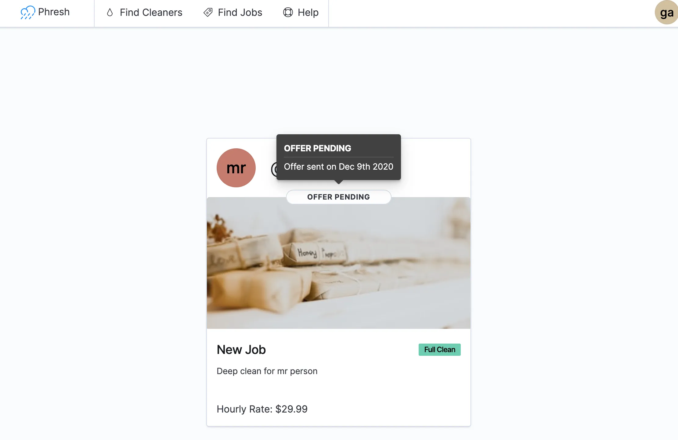phresh cleaning job card with offer