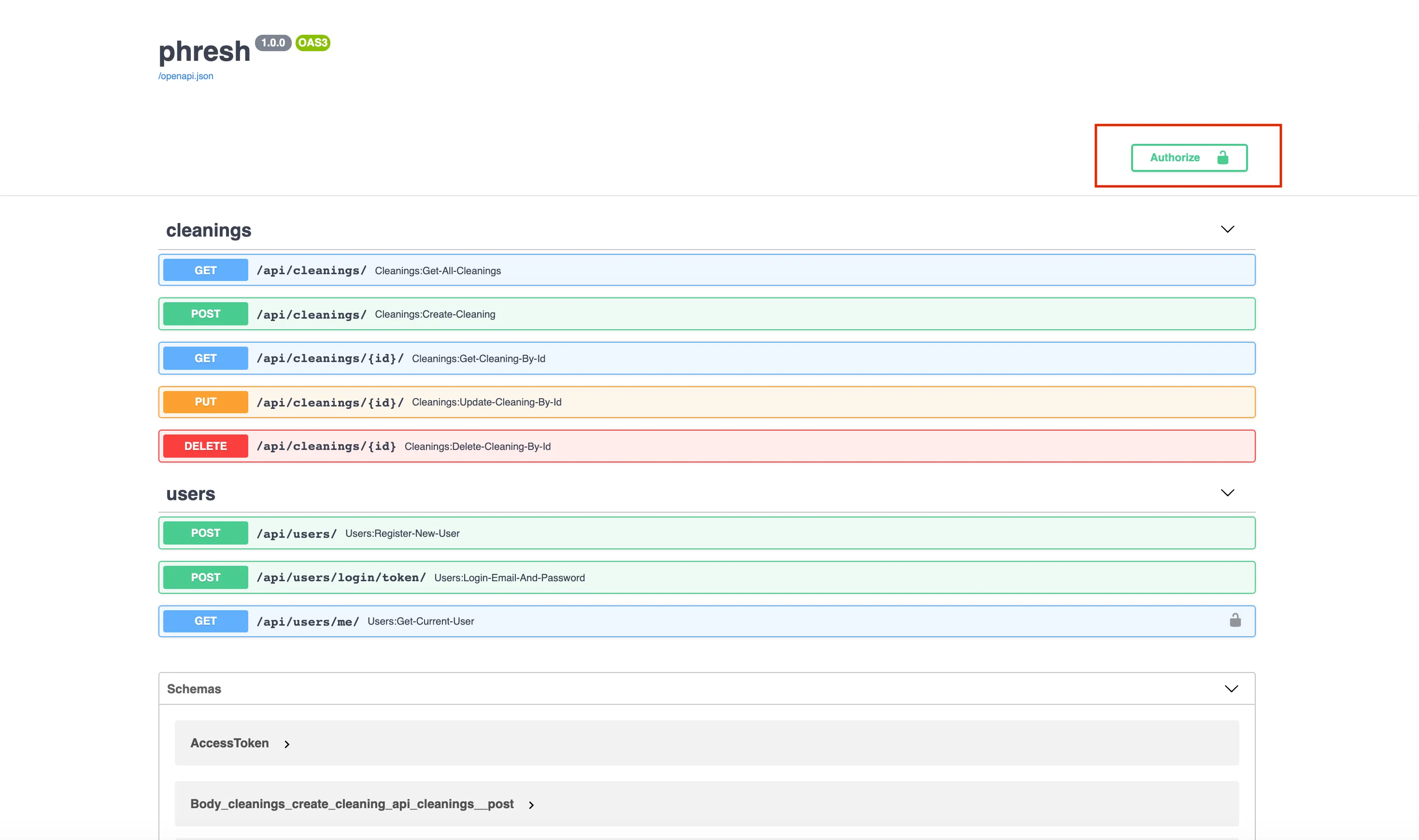 open api docs for the me route